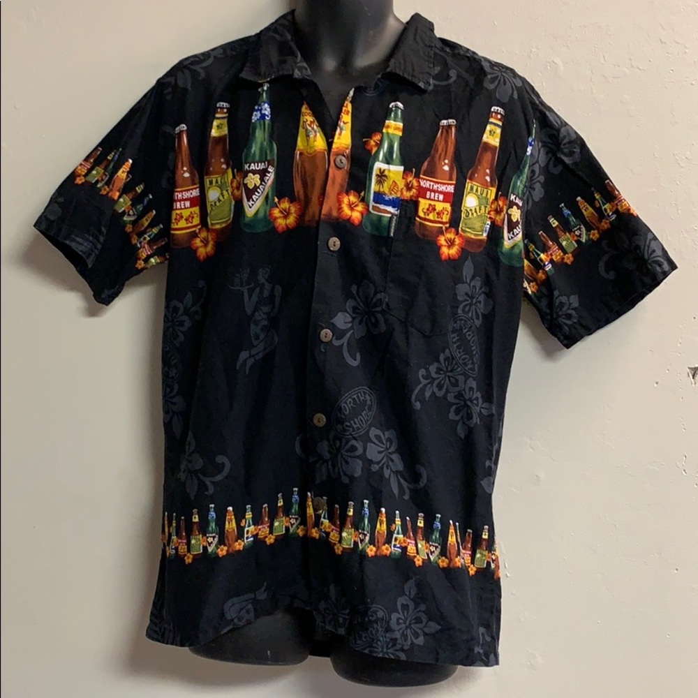 VTG Palmwave Hawaiian shirt beer button down L